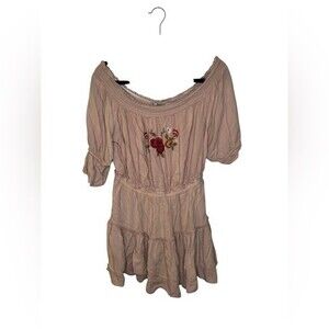 Feathers Pink Puff Sleeve Embellished Mini Dress